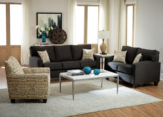 328 Sofa and Love in Booyah Pepper and Jitterbug Taupe